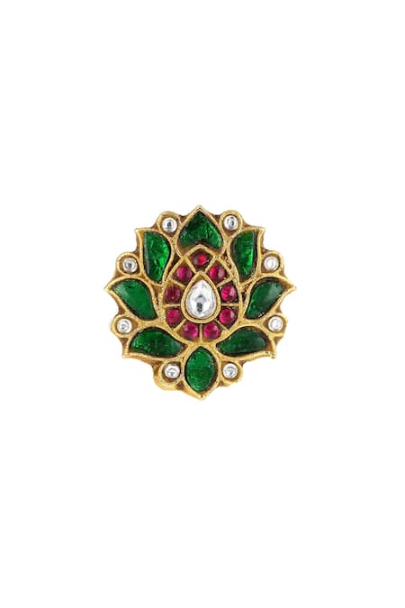 Ishhaara Multi Color Stones Lotus Shape Embellished Ring Online at Aza Fashions Ishhaara_Multi Color Stones Lotus Shape Embellished Ring _Online_at_Aza_Fashions