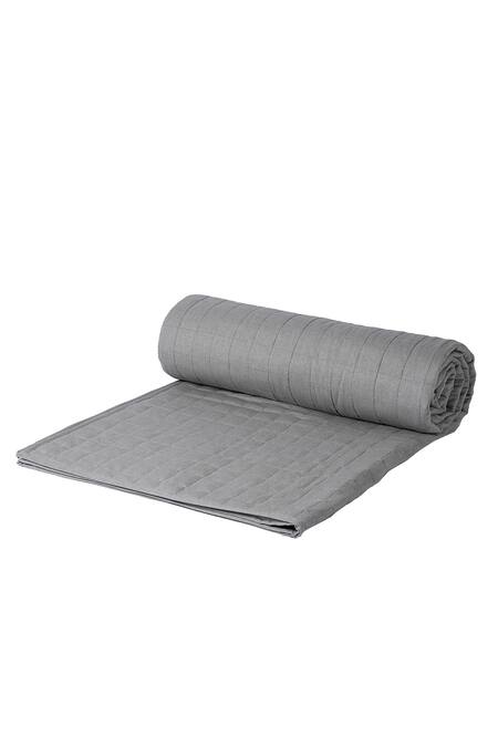 H2h Grey Linen Embroidered Felipe Chequered Pattern Bedcover Set Online at Aza Fashions H2h_Grey Linen Embroidered Felipe Chequered Pattern Bedcover Set_Online_at_Aza_Fashions