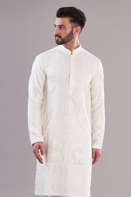 Kasbah White Silk, Cotton Embroidery Pure Thread Work Kurta Online at Aza Fashions Kasbah_White Silk, Cotton Embroidery Pure Thread Work Kurta _Online_at_Aza_Fashions