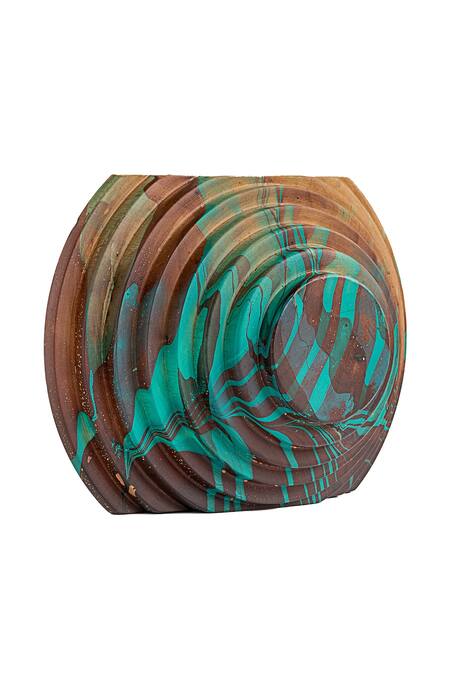H2h_Brown Wood Coil Northern Lights Vase_Online_at_Aza_Fashions
