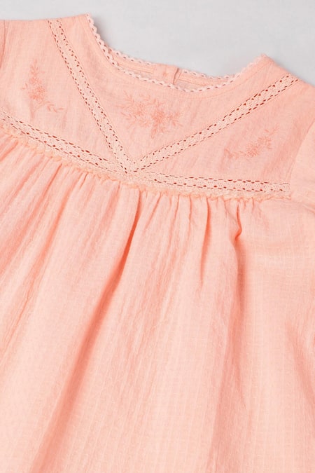 Byb Premium_Peach Denim Embroidery Cotton Top _Online_at_Aza_Fashions