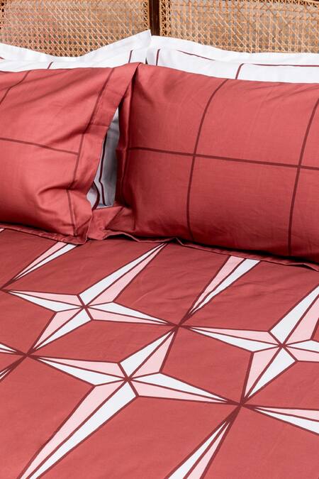 Kyoona_Orange 100% Cotton Print Holy Azulejos Bedsheet Set_Online_at_Aza_Fashions