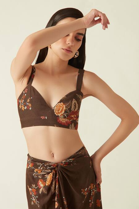 Payal Pratap Brown Silk Sweetheart Neck Kelimutu Printed Bustier Online at Aza Fashions Payal Pratap_Brown Silk Sweetheart Neck Kelimutu Printed Bustier _Online_at_Aza_Fashions
