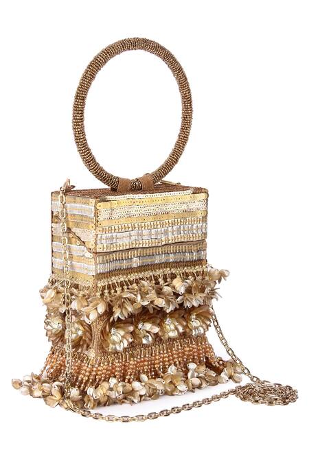 The Purple Sack_Gold Embroidery, Sequins Floral Clutch _Online_at_Aza_Fashions