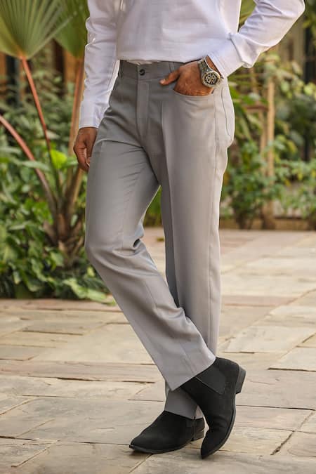 Raw & Rustic By Niti Bothra_Grey Cotton Handcrafted Jeans _Online_at_Aza_Fashions