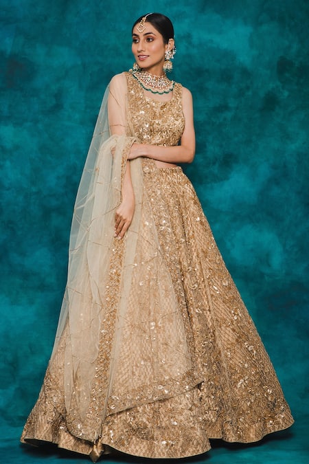Mehar Beige Net Sequins, Beads Trellis And Floral Hand Embroidered Bridal Lehenga Set Online at Aza Fashions Mehar_Beige Net Sequins, Beads Trellis And Floral Hand Embroidered Bridal Lehenga Set _Online_at_Aza_Fashions