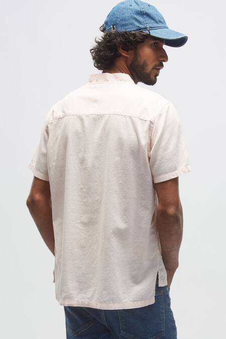 Terra Luna_Peach 100% Organic Handloom Cotton Round Collar T-shirt _Online_at_Aza_Fashions