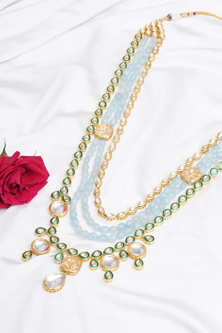 Ruby Raang Blue Bead And Kundan Embellished Necklace Online at Aza Fashions Ruby Raang_Blue Bead And Kundan Embellished Necklace _Online_at_Aza_Fashions