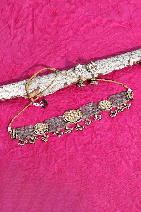 Auraa Trends Gold Plated Beads, Pearls Clustered Drop Choker Set Online at Aza Fashions Auraa Trends_Gold Plated Beads, Pearls Clustered Drop Choker Set _Online_at_Aza_Fashions