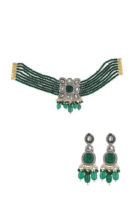 Ishhaara Gold Plated Stones Layered Onyx Necklace Set Online at Aza Fashions Ishhaara_Gold Plated Stones Layered Onyx Necklace Set _Online_at_Aza_Fashions