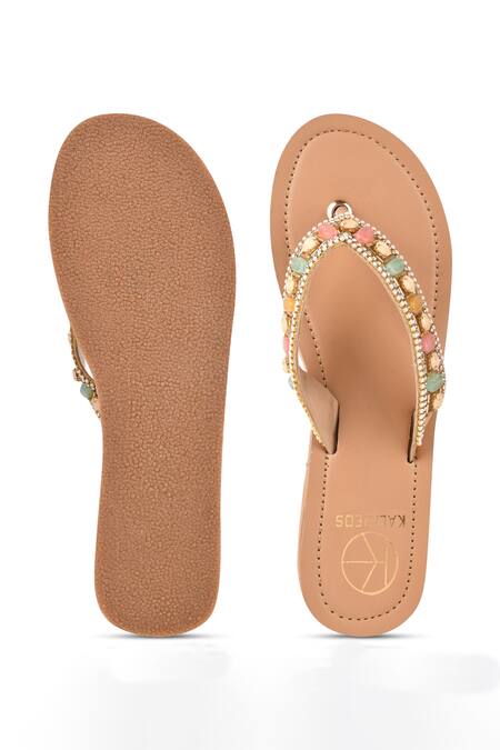 Kaltheos_Brown Beads, Crystals Sophia Embellished Wedges_Online_at_Aza_Fashions
