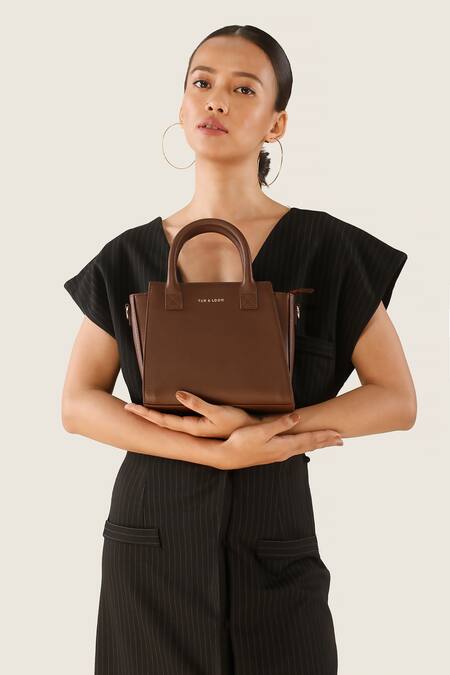 Tan & Loom_Brown Textured Pebble Grain Sling Bag _Online_at_Aza_Fashions