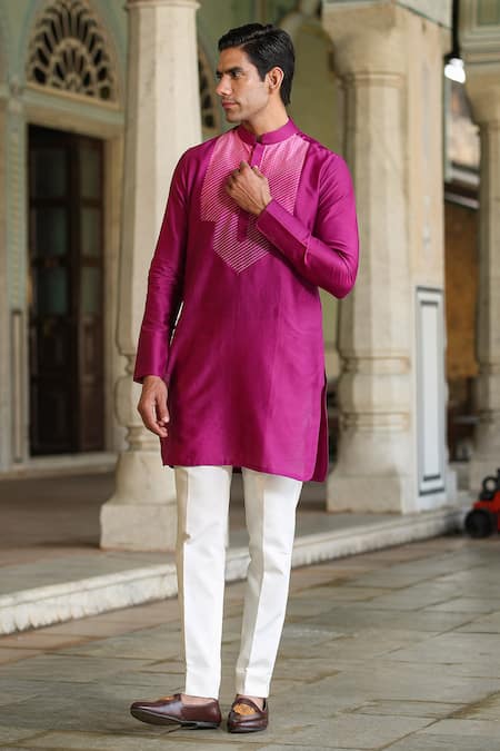 Raw & Rustic By Niti Bothra_Pink Chanderi Silk Embroidery Banarasi Kurta _Online_at_Aza_Fashions