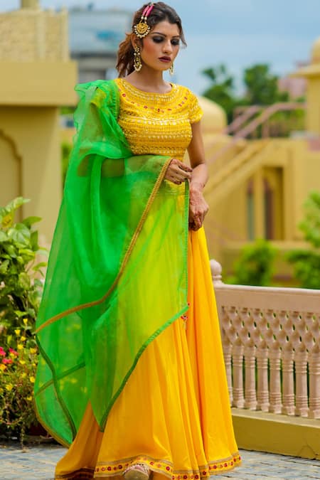 Kanj By Priyanka A Sakhuja Yellow Upada Sequin, Silk Thread And Pearl Paroo Sharara Embroidered Blouse Set Online at Aza Fashions Kanj By Priyanka A Sakhuja_Yellow Upada Sequin, Silk Thread And Pearl Paroo Sharara Embroidered Blouse Set _Online_at_Aza_Fashions