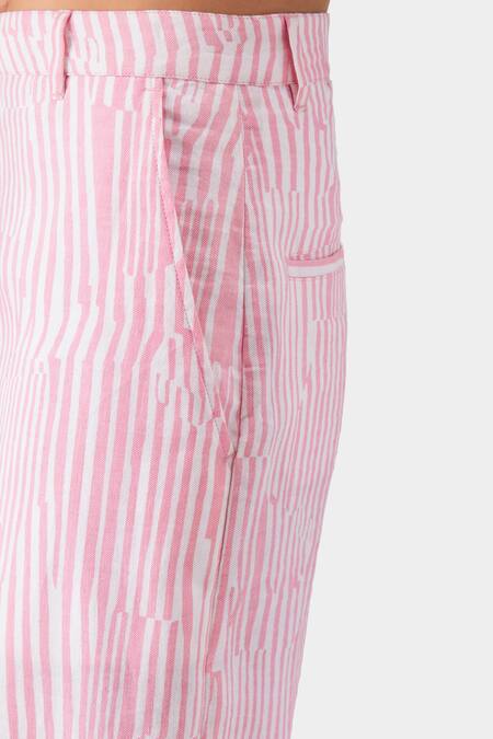 Shop Genes Lecoanet Hemant Pink Printed Stripe Flared Trouser Online at Aza Fashions Shop_Genes Lecoanet Hemant_Pink Printed Stripe Flared Trouser _Online_at_Aza_Fashions
