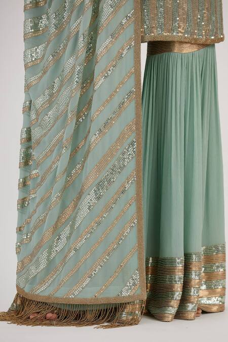 Buy_Nakul Sen_Blue Chiffon Sequin Round Embroidered Kurta Sharara Set_Online_at_Aza_Fashions