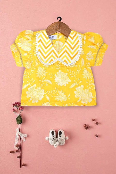 Pankhuri By Priyanka Yellow Cotton Floral Print Lehenga And Blouse Set at Aza Fashions Pankhuri By Priyanka_Yellow Cotton Floral Print Lehenga And Blouse Set _at_Aza_Fashions