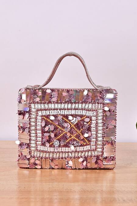 Soniya G_Pink Embellished Sequin Clutch _Online_at_Aza_Fashions