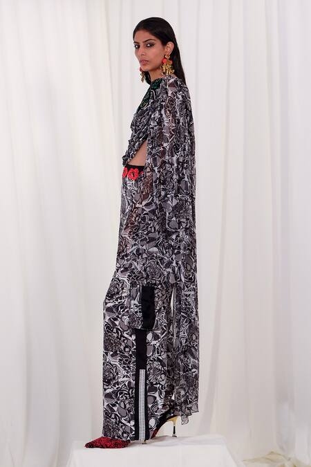 AK-OK White Silk Embroidery Collared Abstract Print Top And Trouser Set Online at Aza Fashions AK-OK_White Silk Embroidery Collared Abstract Print Top And Trouser Set _Online_at_Aza_Fashions