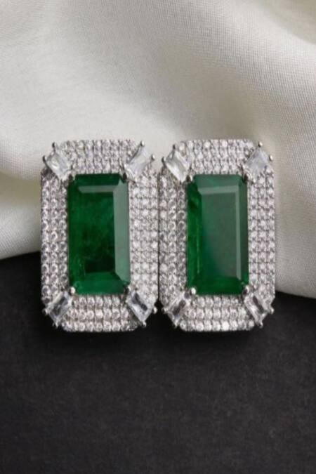 Mozaati Green Stone Edith Embellished Ear Studs  3