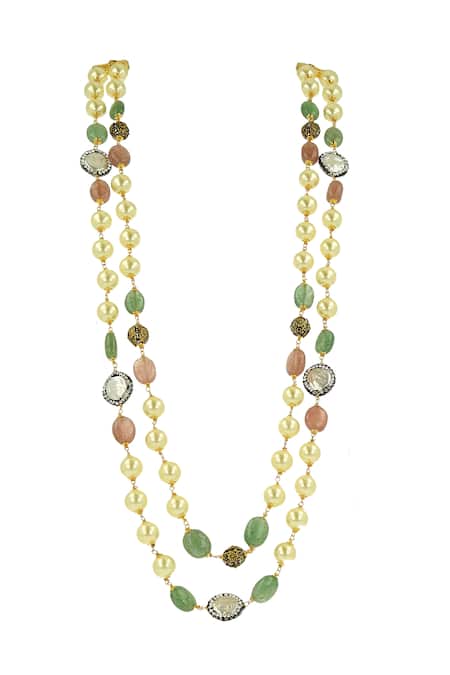 Buy Ishhaara Gold Plated Double Layered Shell Pearl Necklace Online at Aza Fashions Buy_Ishhaara_Gold Plated Double Layered Shell Pearl Necklace _Online_at_Aza_Fashions