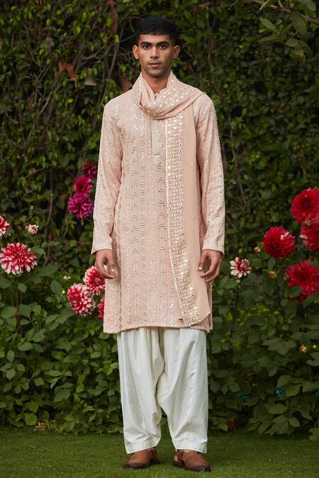 Bohame Pink Georgette, Cotton, Silk Embroidery, Mirrors Mahira And Chikankari Kurta Set Online at Aza Fashions Bohame_Pink Georgette, Cotton, Silk Embroidery, Mirrors Mahira And Chikankari Kurta Set_Online_at_Aza_Fashions
