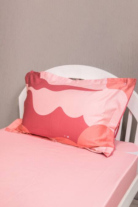 Kyoona_Pink 100% Cotton Printed The Storks Journey Bedsheet Set_Online_at_Aza_Fashions
