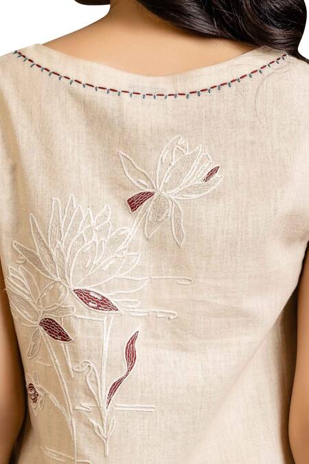 Shop_Anju Modi_Beige Cotton Tunic_Online_at_Aza_Fashions