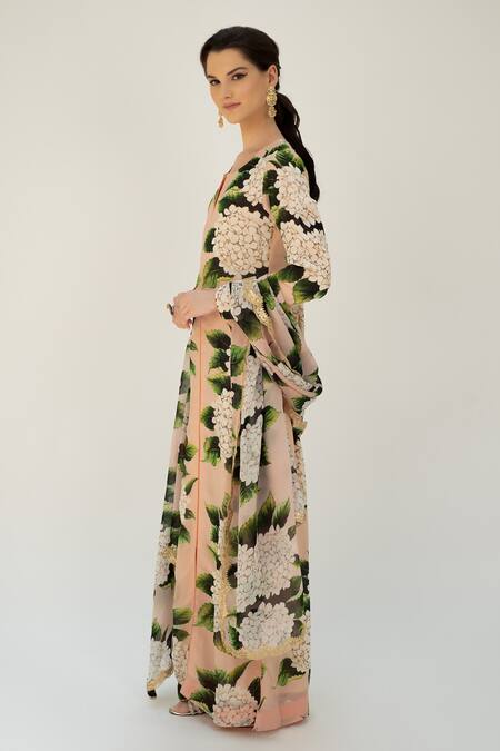 Buy_Sanam_Beige Silk Organza Embroidery Simone Floral Pattern Long Kurta With Dupatta _Online_at_Aza_Fashions