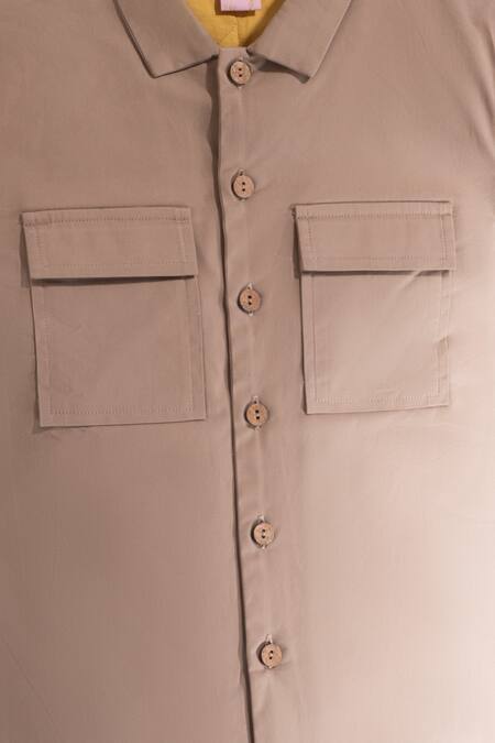 Little Luxury Brown Cotton, Twill Shirt Collared Safari Jacket Online at Aza Fashions Little Luxury_Brown Cotton, Twill Shirt Collared Safari Jacket _Online_at_Aza_Fashions