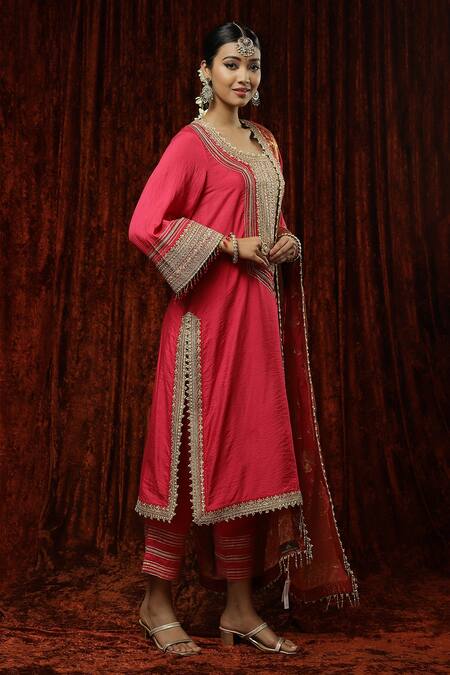 Shikhar Sharma Pink Silk, Georgette, Chanderi Pearls, Embroidery, Gota Patti, Kurta Pant Set Online at Aza Fashions Shikhar Sharma_Pink Silk, Georgette, Chanderi Pearls, Embroidery, Gota Patti, Kurta Pant Set _Online_at_Aza_Fashions