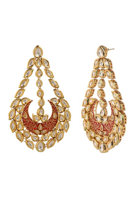 Buy_Minaki_Red Metallic Thread, Diamonds Geometric Embellished Chandbalis _Online_at_Aza_Fashions