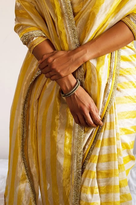 Shorshe Clothing Yellow Handloom Cotton Zari Tissue Stripe Pattern Saree Online at Aza Fashions Shorshe Clothing_Yellow Handloom Cotton Zari Tissue Stripe Pattern Saree _Online_at_Aza_Fashions