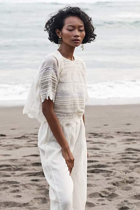 Baju_Ivory 40% , 60% , Chanderi Lace Work Round Misha Blouse _Online_at_Aza_Fashions