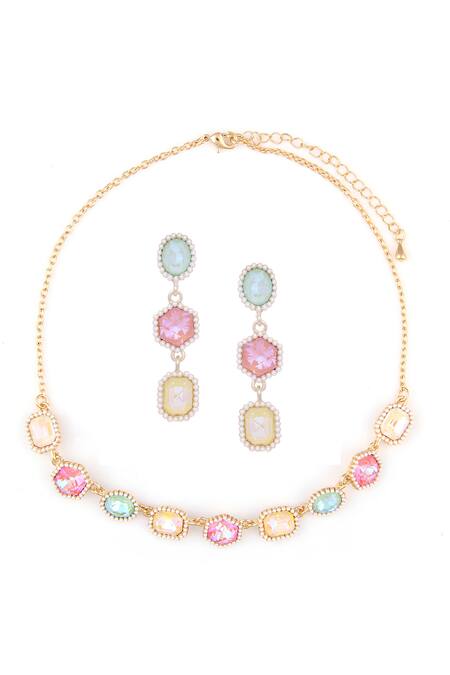 Ishhaara_Multi Color Crystals Dangler Stone Embellished Earrings _Online_at_Aza_Fashions