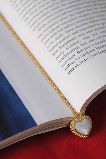 Anushka Jain Jewellery_Gold Plated Heart Stone Embellished Pendant Necklace_Online_at_Aza_Fashions