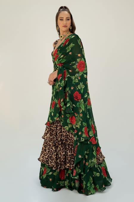 Green Color Half Saree Lehenga with Red Blouse and Dupatta South India  Designer in USA, UK, Malaysia, South Africa, Dubai, Singapore