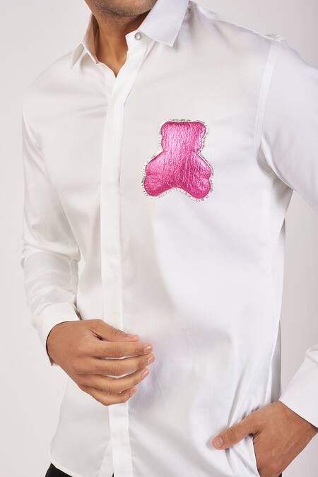 Sanjana Reddy Designs_White Cotton Embroidery Teddy Shirt _Online_at_Aza_Fashions
