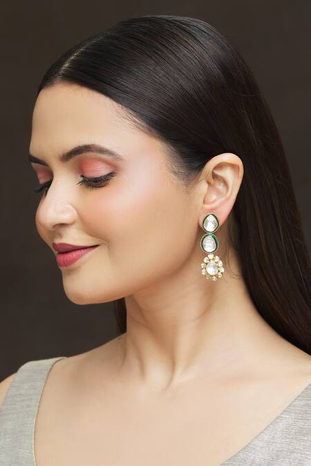 Ivorine Gold Plated Crystals, Diamonds Geometric Shaped Earrings Online at Aza Fashions Ivorine_Gold Plated Crystals, Diamonds Geometric Shaped Earrings _Online_at_Aza_Fashions