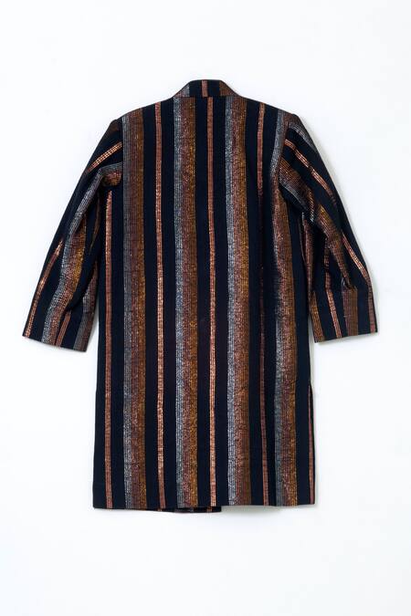 Shruti Jalan Black , Satin Metallic Stripe Pattern Sherwani Set Online at Aza Fashions Shruti Jalan_Black , Satin Metallic Stripe Pattern Sherwani Set _Online_at_Aza_Fashions