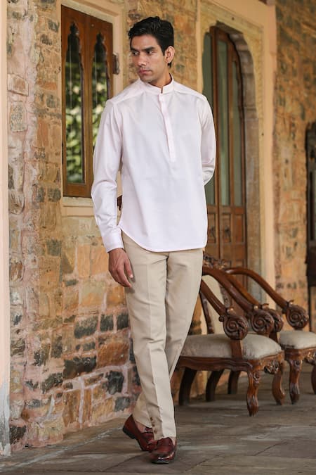 Raw & Rustic By Niti Bothra_Pink Cotton Embroidery Mandarin Collar Straight Kurta Shirt _Online_at_Aza_Fashions