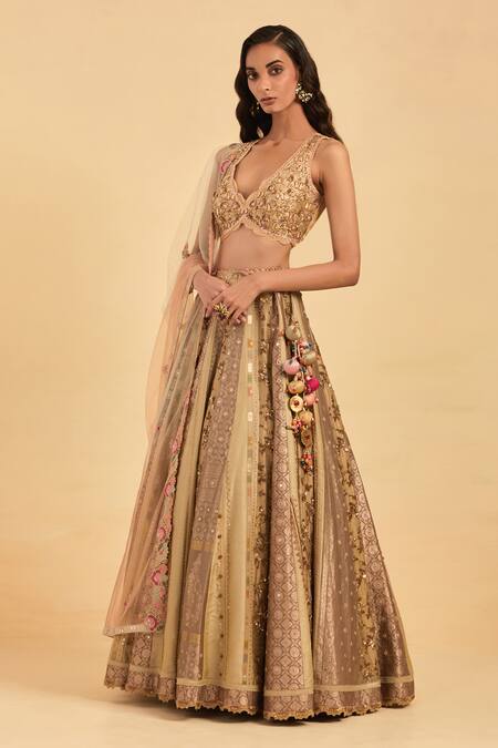 Aum By Asit And Ashima Multi Color Silk Hand Embroidered Mirror Vintage Pattern Bridal Lehenga Set Online at Aza Fashions Aum By Asit And Ashima_Multi Color Silk Hand Embroidered Mirror Vintage Pattern Bridal Lehenga Set_Online_at_Aza_Fashions