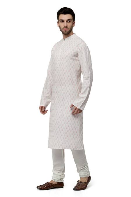 A!A By Abrar Ali_Ivory Handloom Cotton Printed Floral Kurta Set_Online_at_Aza_Fashions