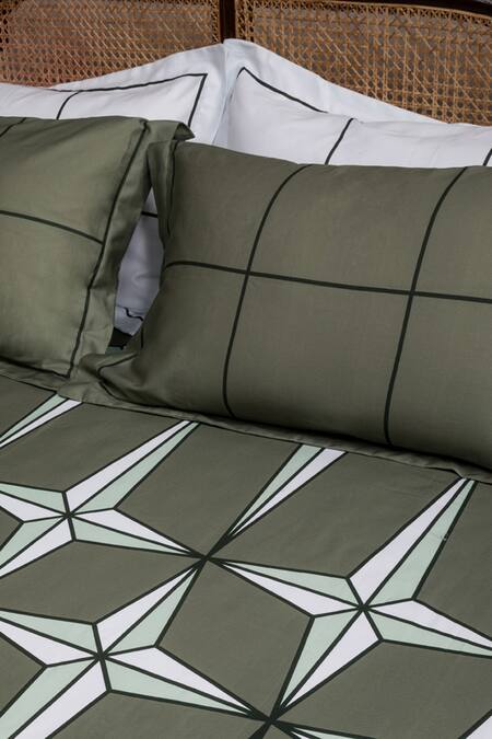 Kyoona_Green 100% Cotton Print Holy Azulejos Bedsheet Set_Online_at_Aza_Fashions