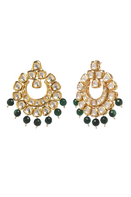 Buy_Minaki_Green Stones Kundan Embellished Chandbalis _Online_at_Aza_Fashions