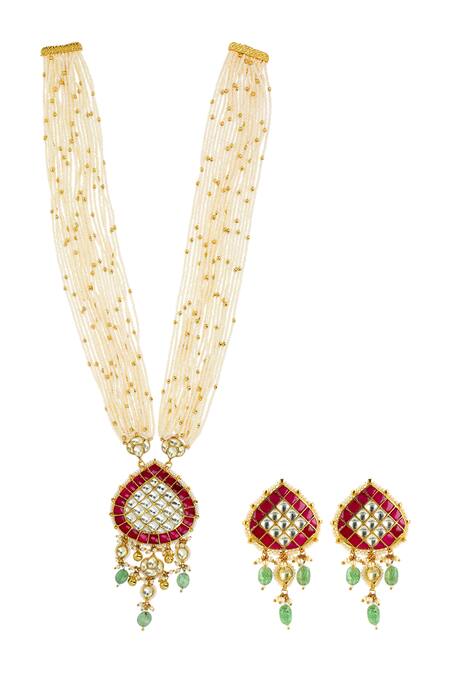 Ishhaara Multi Color Diamonds, Beads Kundan Stone Embellished Necklace Set Online at Aza Fashions Ishhaara_Multi Color Diamonds, Beads Kundan Stone Embellished Necklace Set _Online_at_Aza_Fashions
