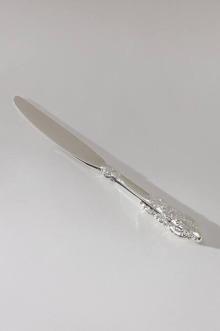 Table Manners_Silver Stainless Steel Kings Dining Bread Knife And Cake Server Set_Online_at_Aza_Fashions