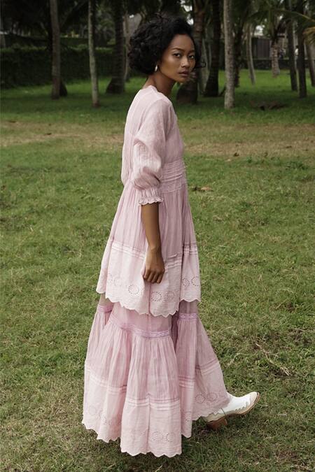 Baju_Purple 40% , 60% , Chanderi Lace Rosa Layered Maxi Dress_Online_at_Aza_Fashions