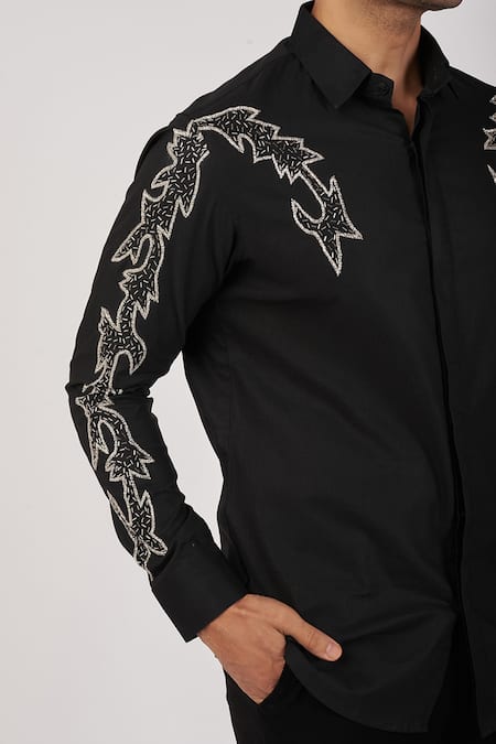 Sanjana Reddy Designs Black Cotton Embroidery Sleeve Shirt Online at Aza Fashions Sanjana Reddy Designs_Black Cotton Embroidery Sleeve Shirt _Online_at_Aza_Fashions