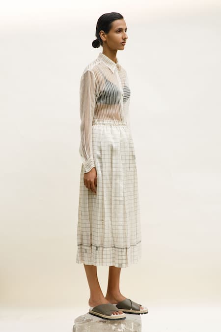 Urvashi Kaur Off White Linen Collared Eclipse Tailored Sheer Shirt Online at Aza Fashions Urvashi Kaur_Off White Linen Collared Eclipse Tailored Sheer Shirt _Online_at_Aza_Fashions